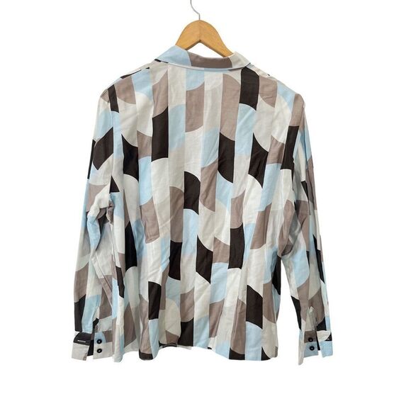 Eugen Klein VTG Brown‎ Blue Pattern Long Sleeve Button Down Cotton Shirt Blouse - Picture 2 of 8